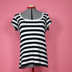 Black and White Striped Scoop Neck Tee